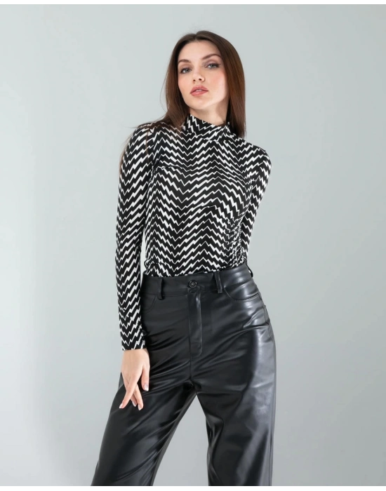 Geometrik Desen Uzun Kollu Body