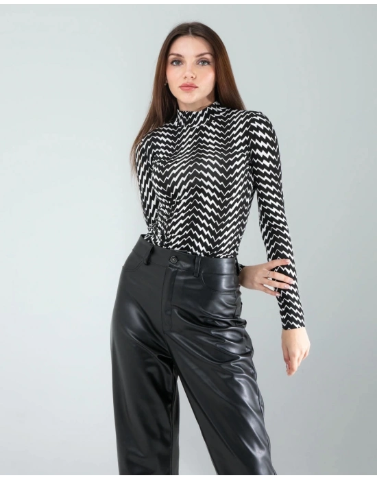 Geometrik Desen Uzun Kollu Body