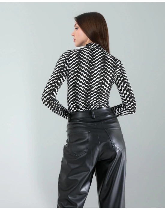 Geometrik Desen Uzun Kollu Body