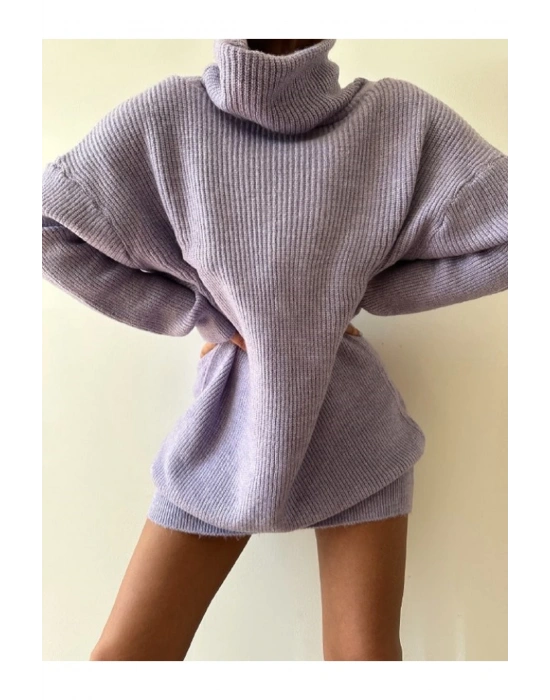 Gri Boğazlı Triko Elbise