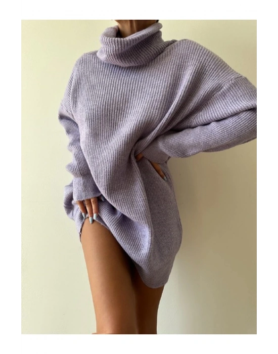 Gri Boğazlı Triko Elbise