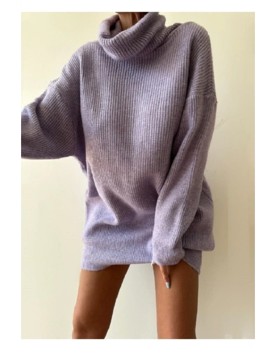 Gri Boğazlı Triko Elbise