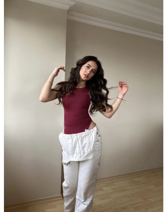 Halter Yaka Bordo Bodysuit