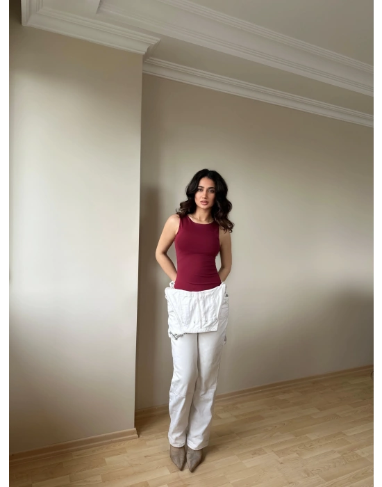 Halter Yaka Bordo Bodysuit