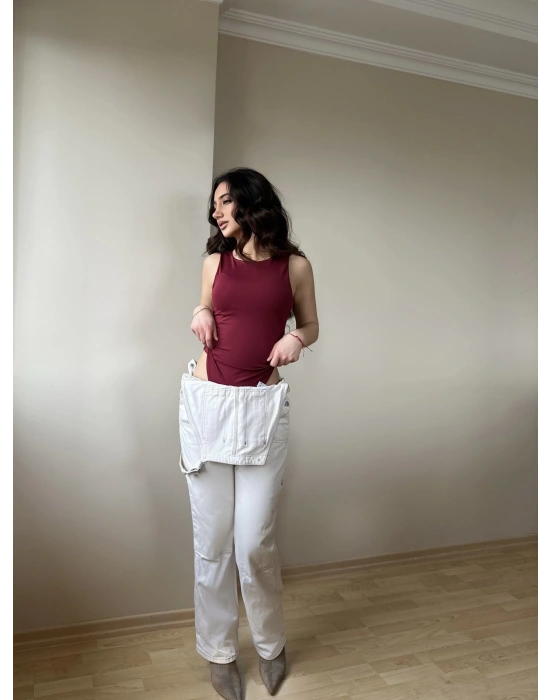 Halter Yaka Bordo Bodysuit