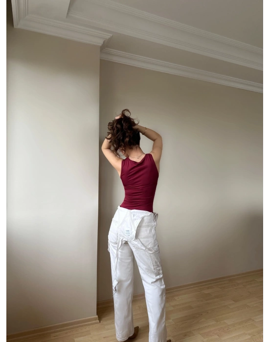 Halter Yaka Bordo Bodysuit