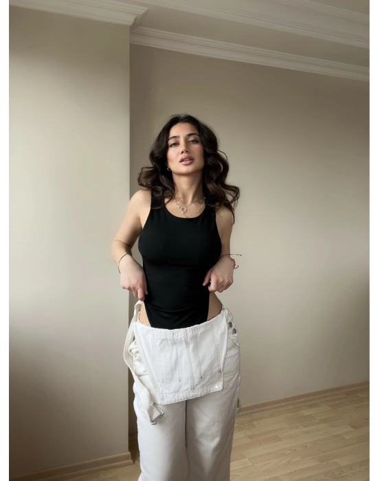 Halter Yaka Siyah Bodysuit