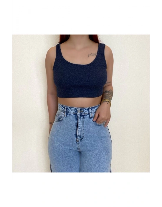 İndigo Kalın Askılı Fitilli Crop