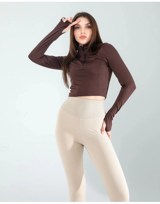 Kahve Renkli Parmak Geçmeli Spor Body