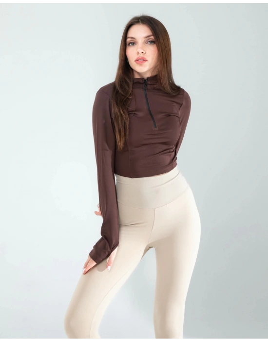 Kahve Renkli Parmak Geçmeli Spor Body