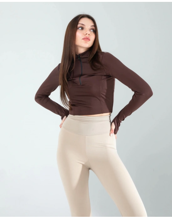 Kahve Renkli Parmak Geçmeli Spor Body