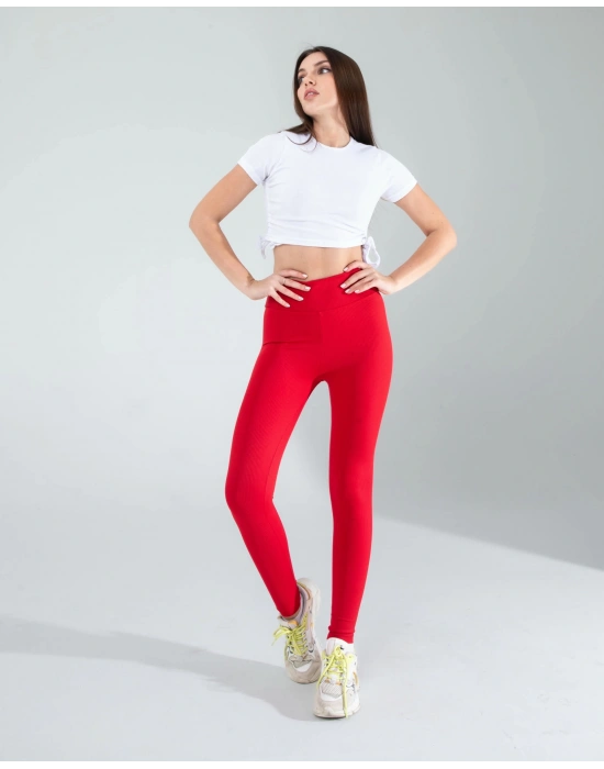 Kırmızı Fitilli Push Up Toparlayıcı Spor Tayt