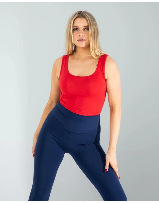 Kırmızı Kare Yaka Basic Bluz