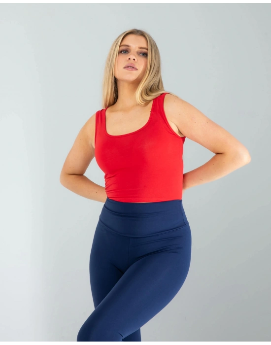 Kırmızı Kare Yaka Basic Bluz