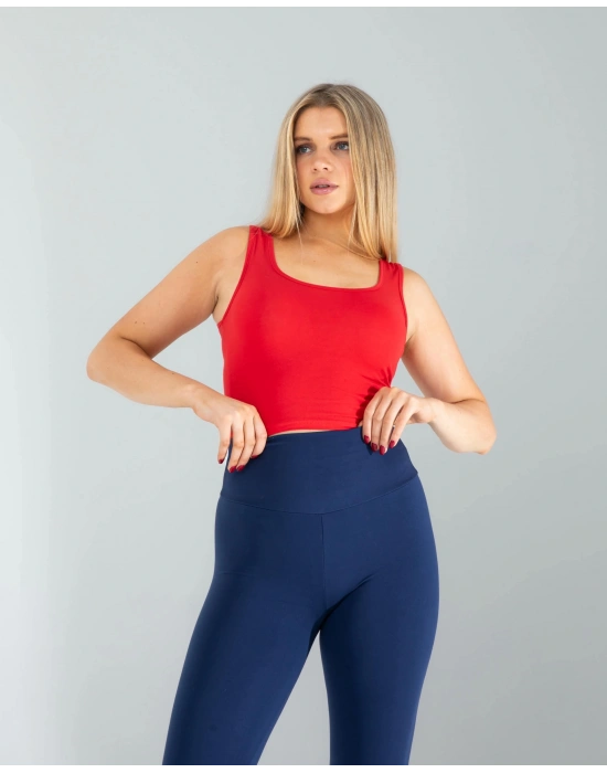 Kırmızı Kare Yaka Basic Bluz