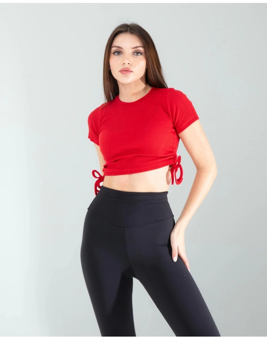 Kırmızı Yandan Büzgülü Crop