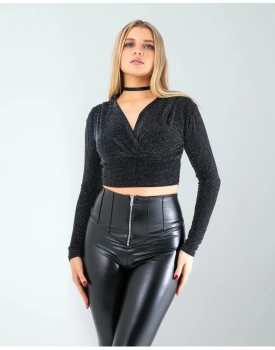 Kruvaze Yaka Pullu Bluz