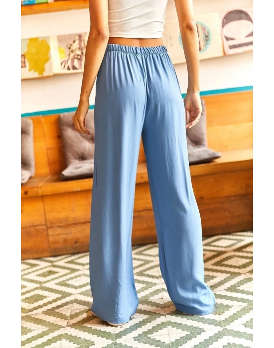 Kuşaklı Bebe Mavi Dokuma Viscon Palazzo Pantolon