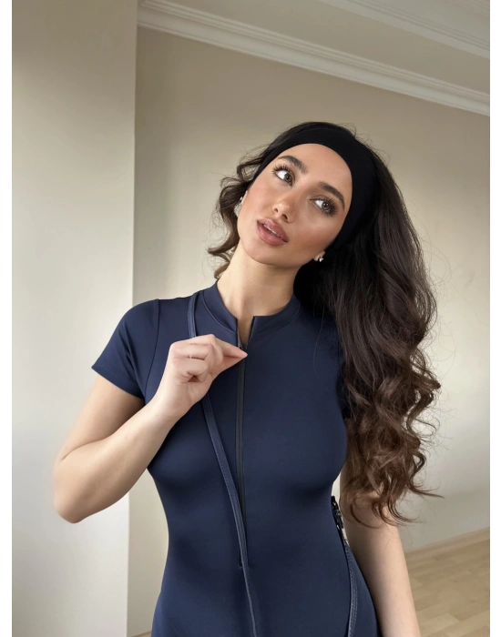 Lacivert Fermuarlı Şort Tulum