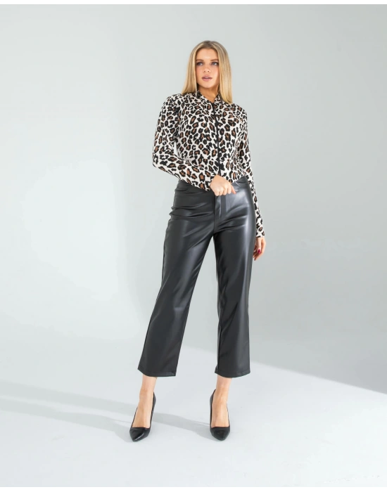 Leopar Desenli Kapşonlu Hırka 