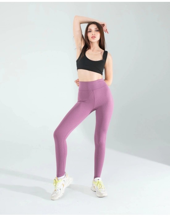 Lila Fitilli Push Up Toparlayıcı Spor Tayt