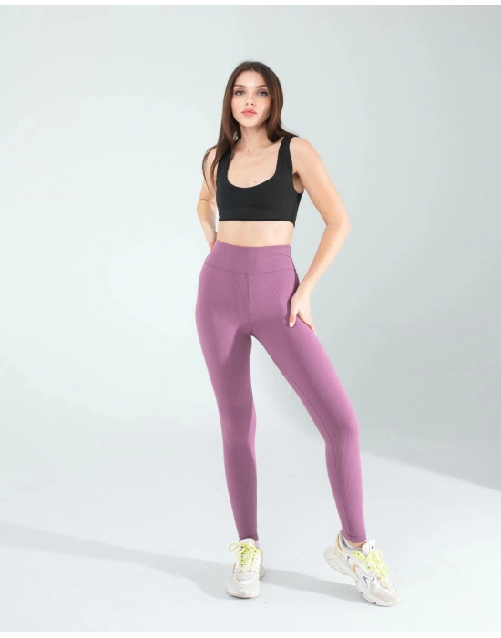 Lila Fitilli Push Up Toparlayıcı Spor Tayt