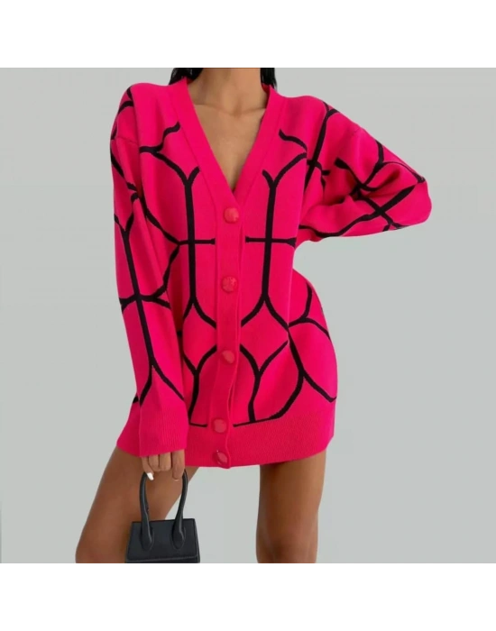 Pembe Çelik Örgü Triko Kadın Hırka