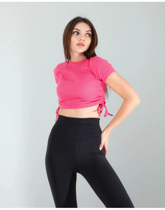 Pembe Yandan Büzgülü Crop