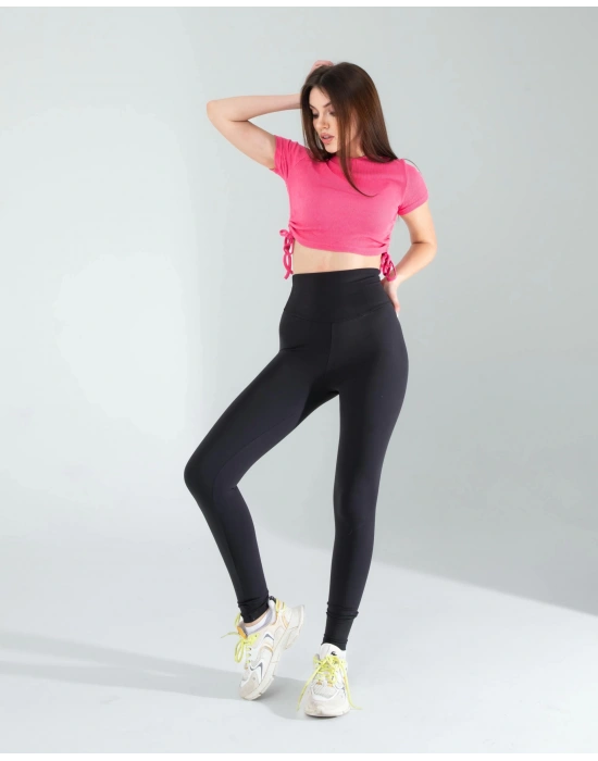 Pembe Yandan Büzgülü Crop