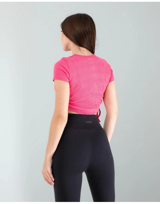 Pembe Yandan Büzgülü Crop