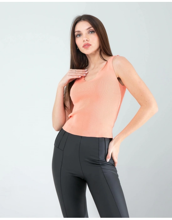 Pudra Merdiven Yaka Kalın Askı Crop Bluz