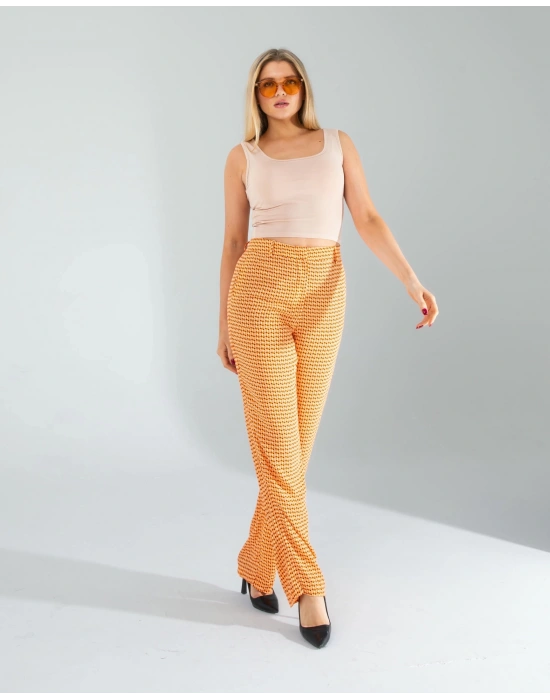 Retro Desen Cepli Turuncu Pantolon