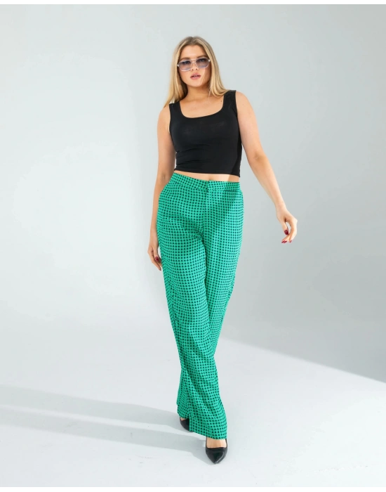 Retro Desen Cepli Yeşil Pantolon