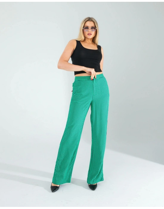Retro Desen Cepli Yeşil Pantolon