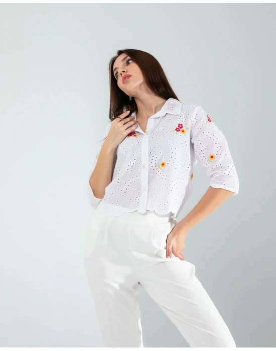 Sarı Nakışlı Fisto Gömlek