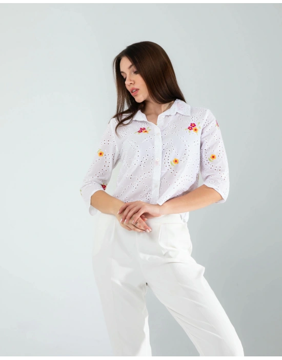 Sarı Nakışlı Fisto Gömlek