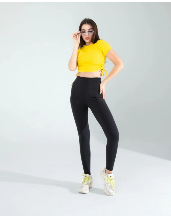 Sarı Yandan Büzgülü Crop