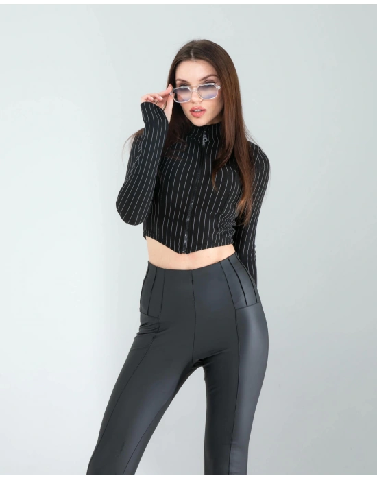 Siyah Fitilli Parmak Geçmeli Crop