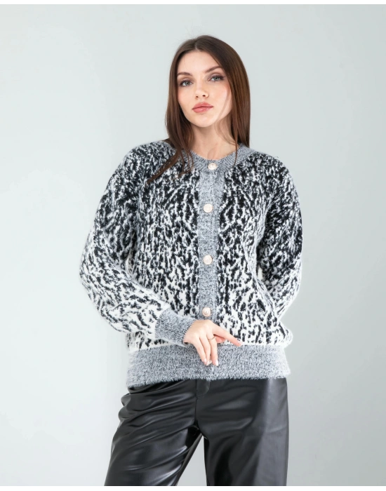 Siyah Kar Tanesi Triko Hırka