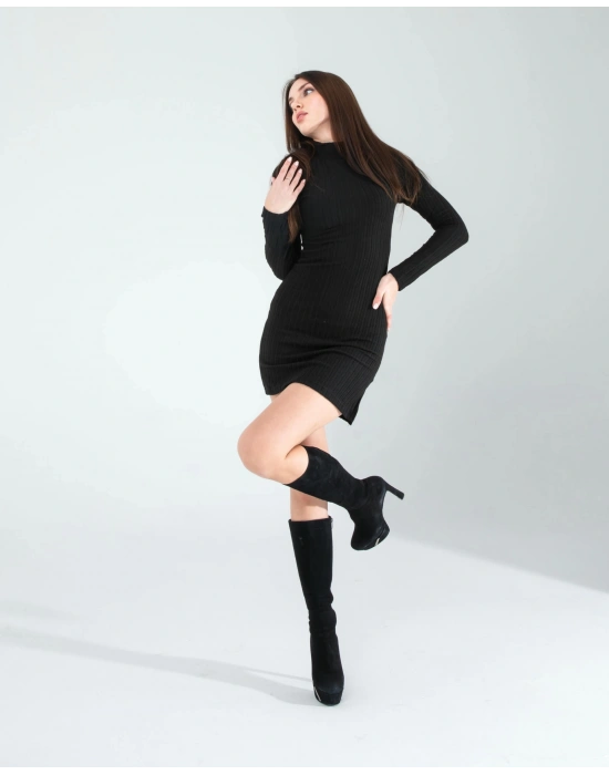 Siyah Mini Triko Elbise