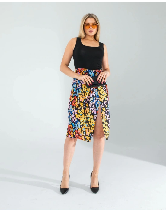 Siyah Şal Detay Yandan Yırtmaçlı Etek