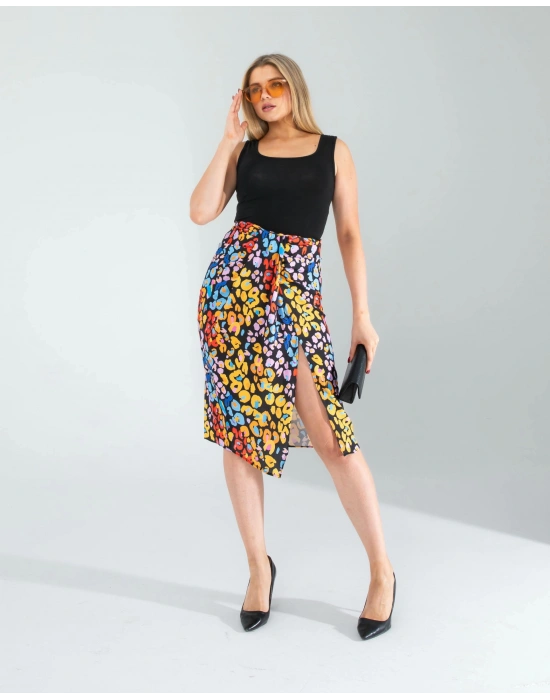 Siyah Şal Detay Yandan Yırtmaçlı Etek