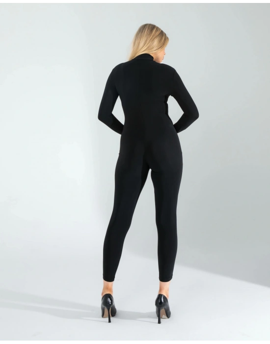 Siyah Scuba Kumaş Tulum