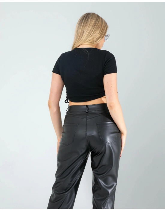 Siyah Yandan Büzgülü Crop