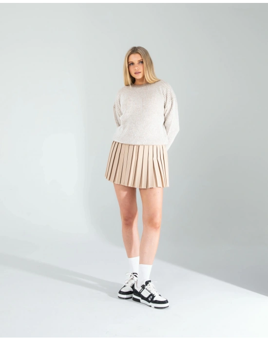 Taş Çizgili Beyaz Yakalı Triko Kazak