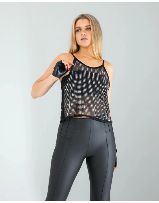 Taşlı Transparan Crop