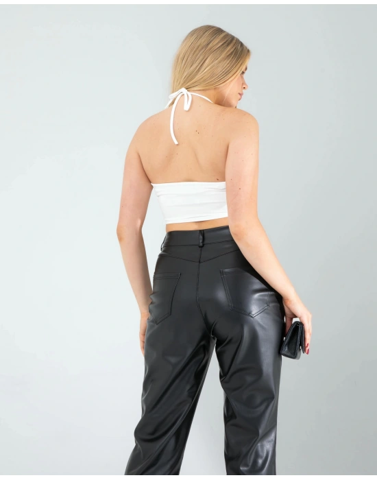 Tül Detay Boyundan Bağlamalı Askılı Bluz