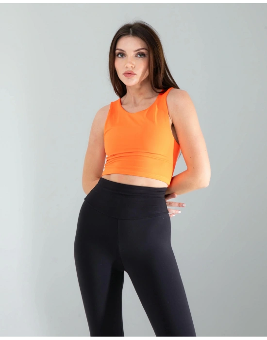 Turuncu Kalın Askılı Scuba Kumaş Crop