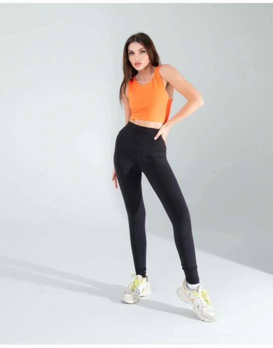 Turuncu Kalın Askılı Scuba Kumaş Crop