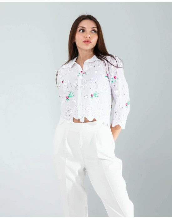 Yeşil Nakışlı Fisto Gömlek